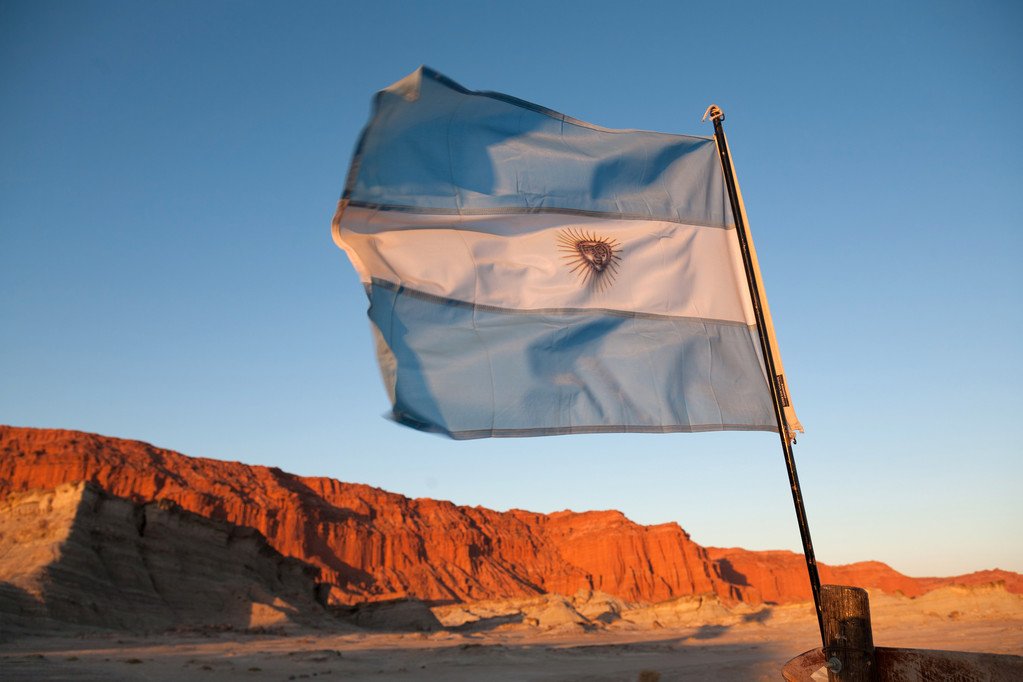 argentina flag in the national park ischigualasto, san juan, arg